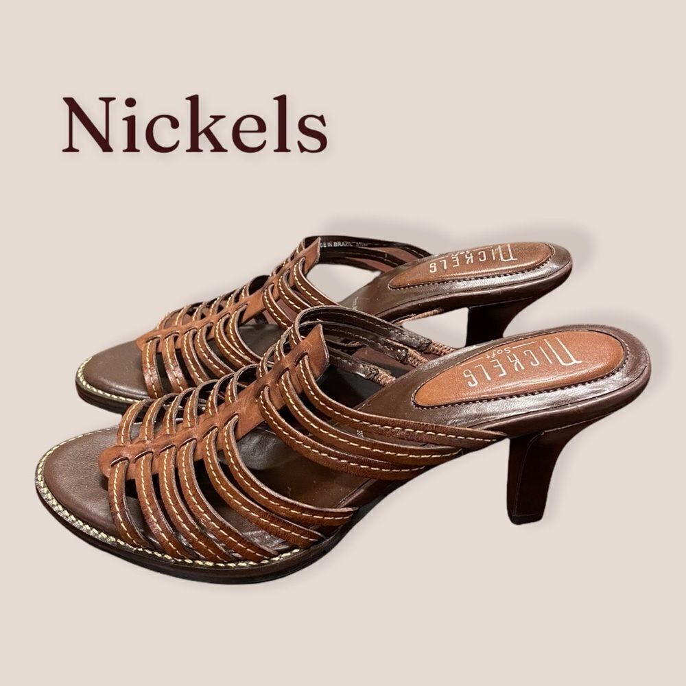 Nickels "Atrax" Brown Leather Heeled Sandals 5.5